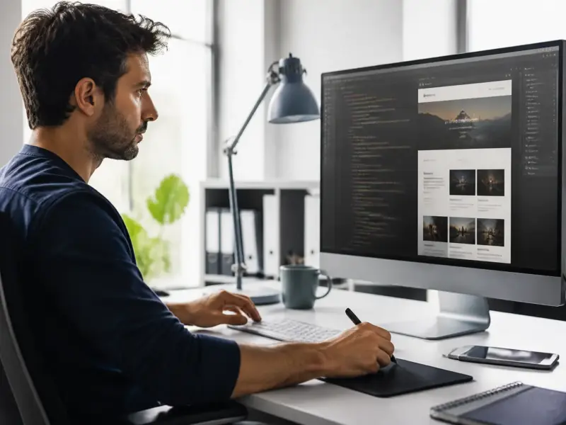 Web designer adulto impegnato nella progettazione di un sito web