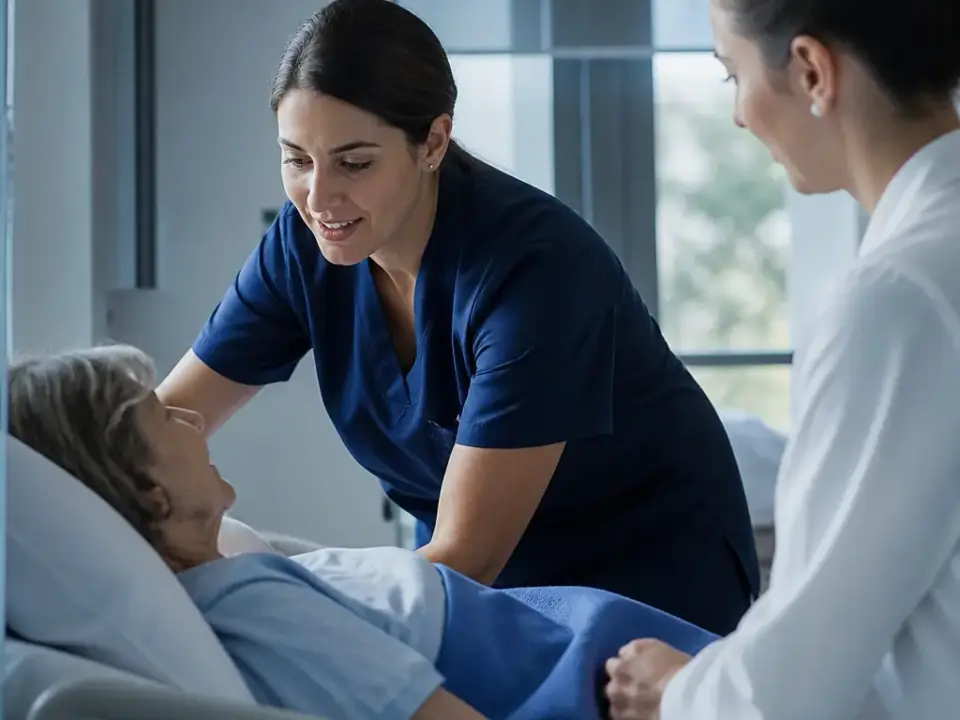 Professionista socio-sanitario impegnato nel supporto assistenziale