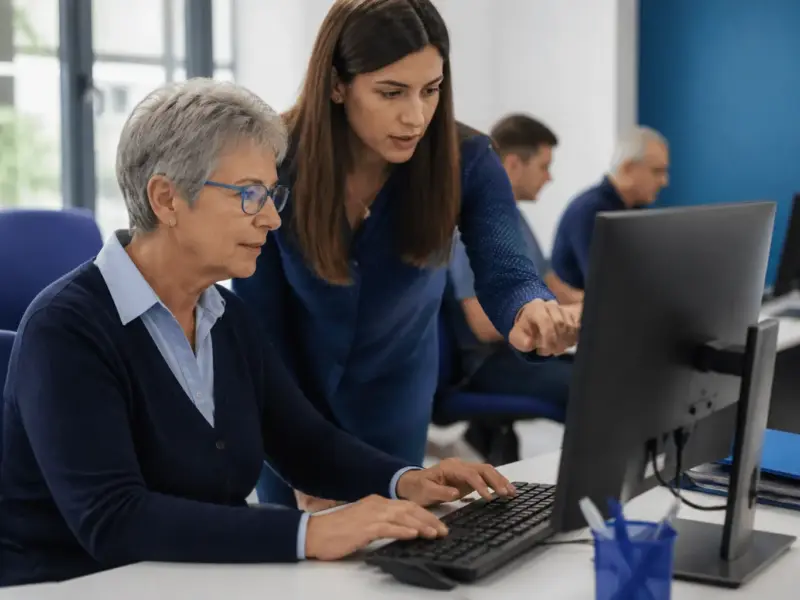 Tutor che affianca corsisti nell’utilizzo pratico del computer