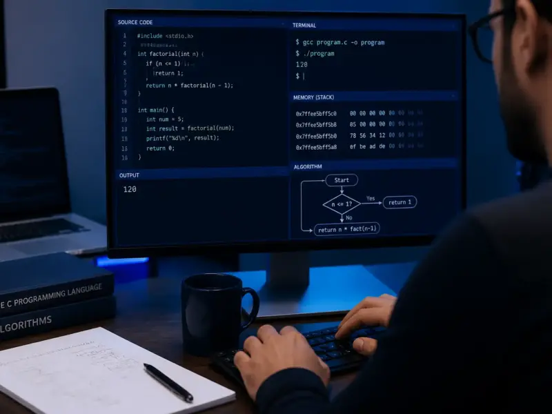 Visual tecnico minimale dedicato alla programmazione C