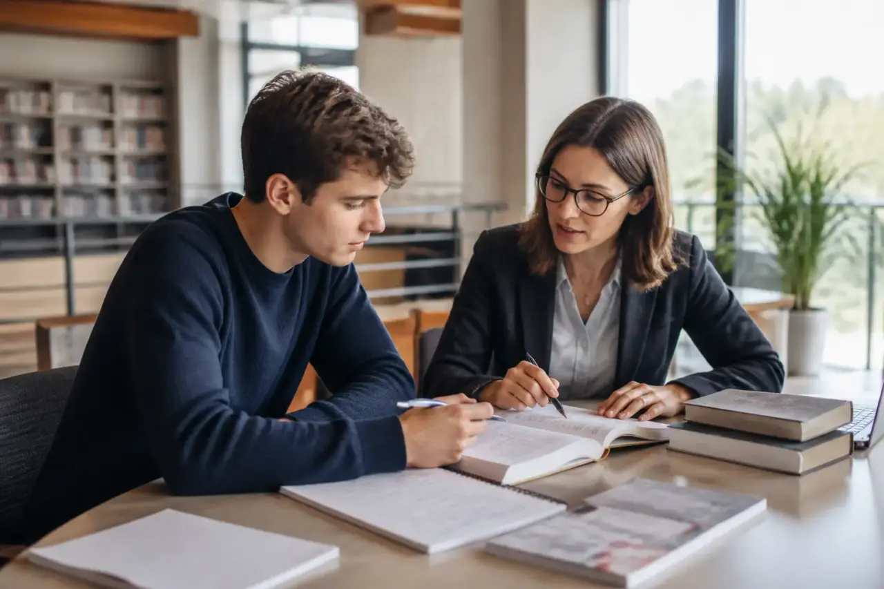 Studentessa con tutor durante un incontro di orientamento allo studio