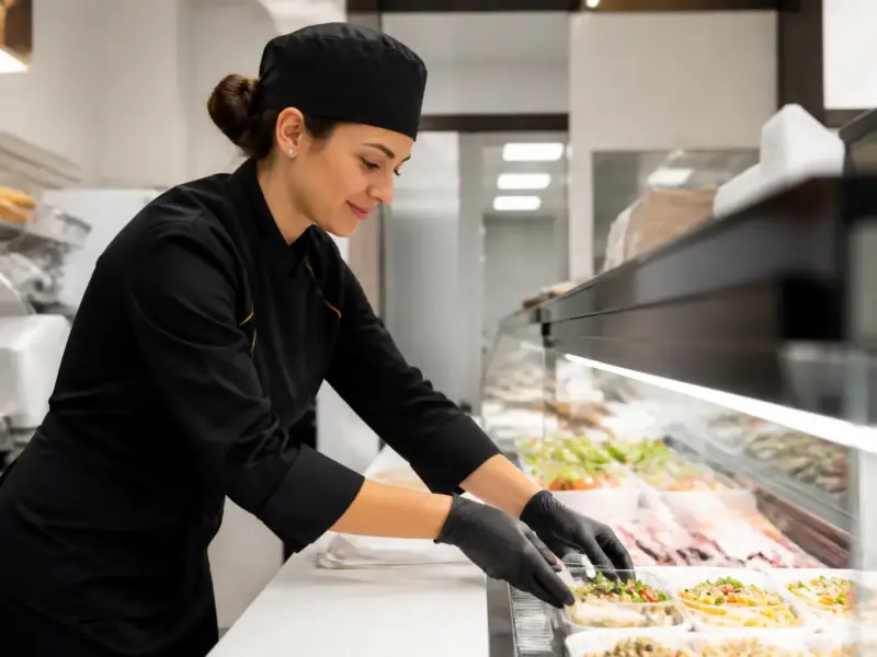 Professionista durante la preparazione per la somministrazione di alimenti