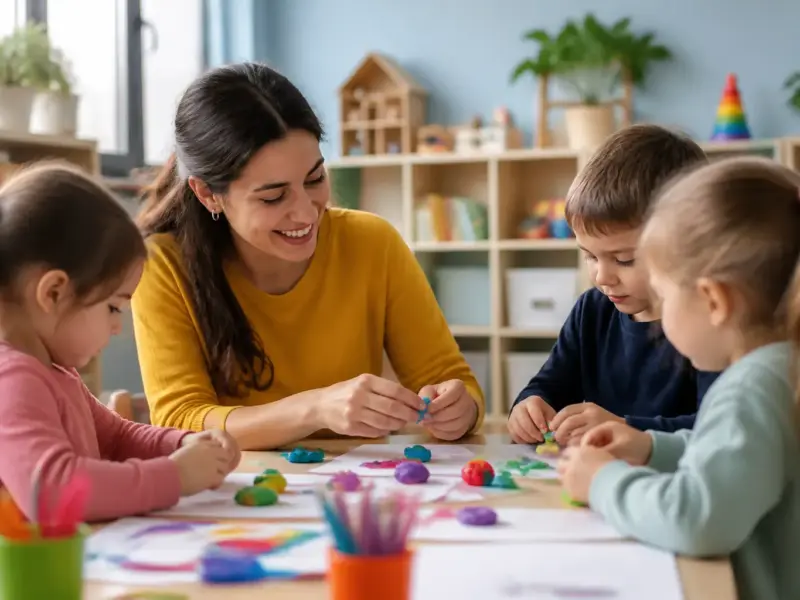 Operatrice dell’infanzia durante un’attività educativa