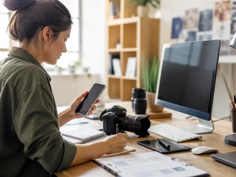 Social media manager durante la pianificazione di contenuti digitali