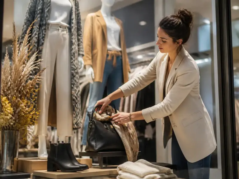 Visual merchandiser durante l’allestimento di una vetrina
