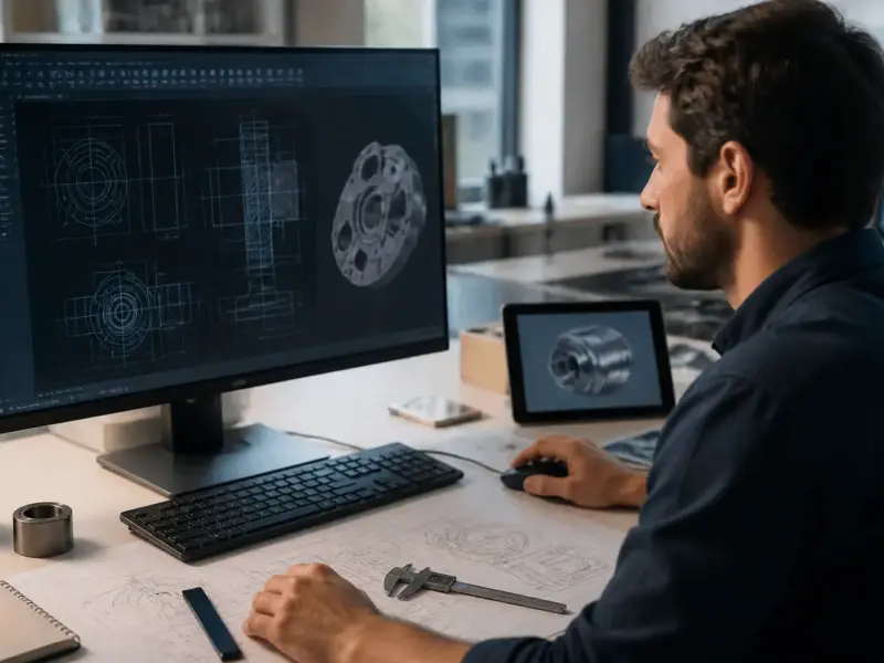 Tecnico al lavoro su un progetto CAD