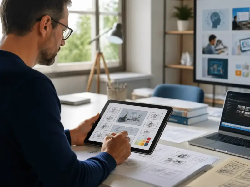 Docente impegnato nella creazione di una lezione digitale