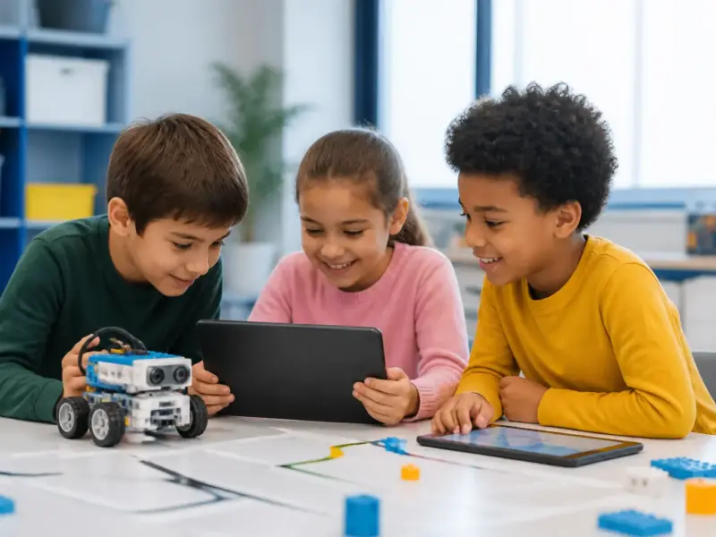 Bambini impegnati in attività educative con strumenti digitali