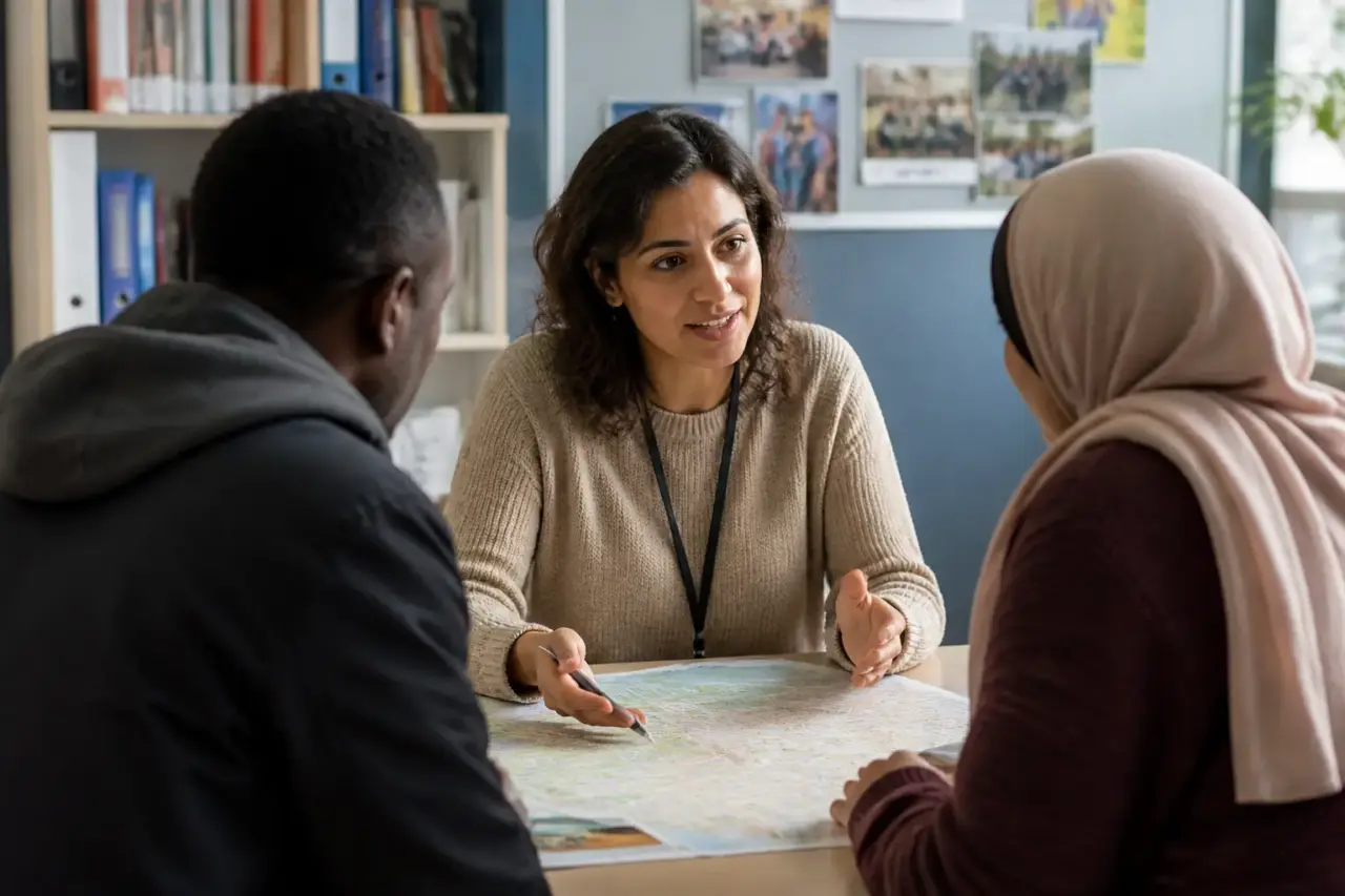 Mediatore culturale durante un incontro di orientamento