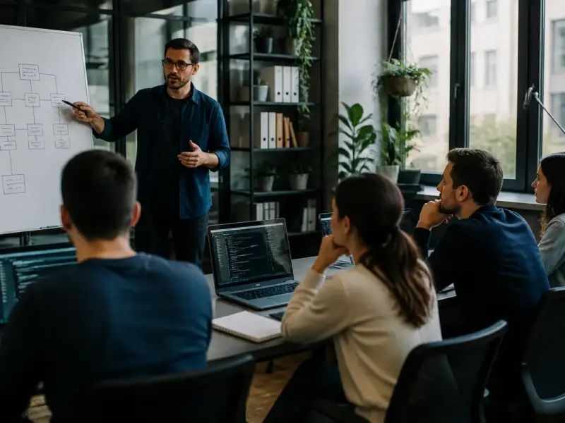 Docente e corsisti adulti durante un’esercitazione pratica di programmazione Java