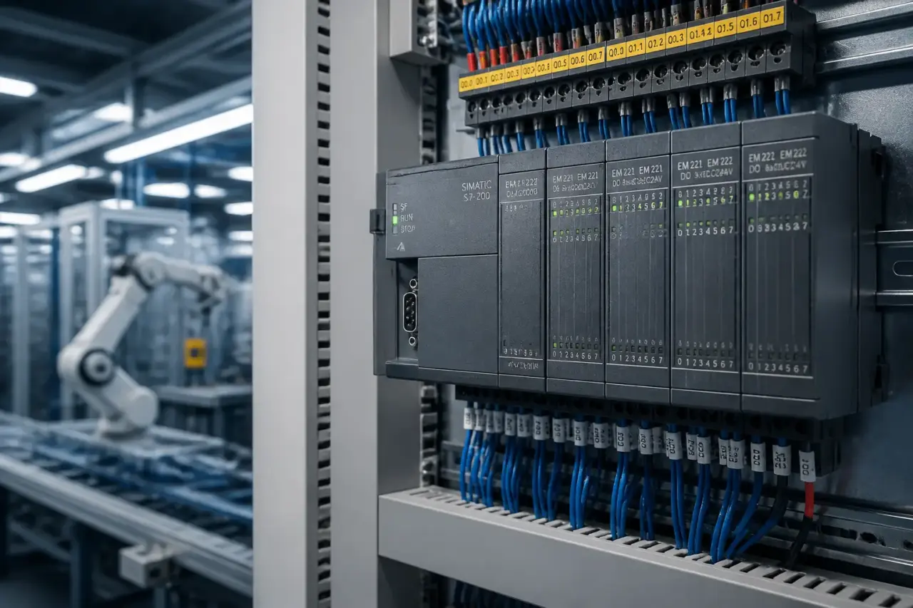 Controllore PLC Simatic installato in un quadro per automazione industriale