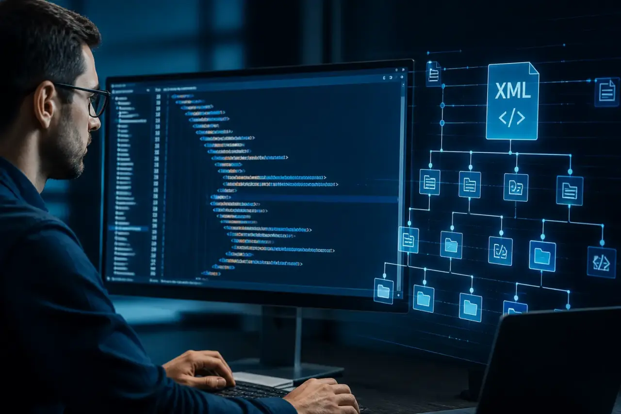 Specialista XML al lavoro su strutture di dati