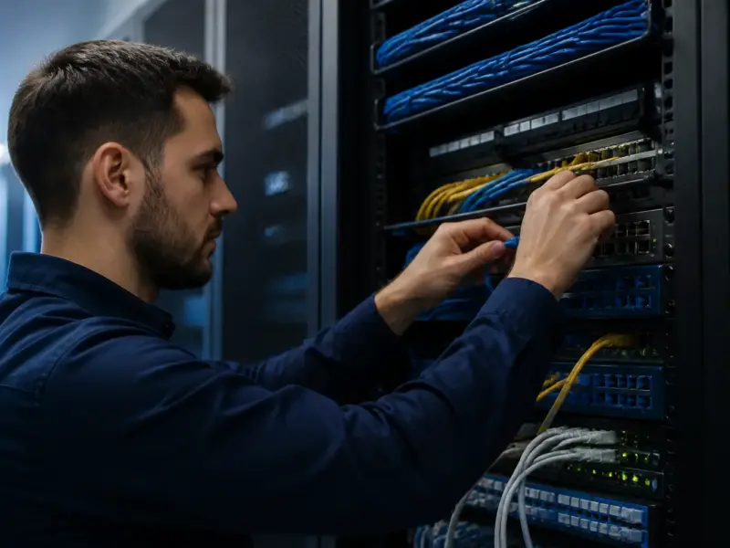 Infrastruttura di rete con switch, router e cablaggio strutturato